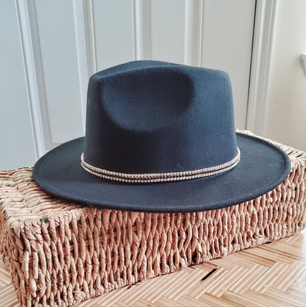 Black rhinestone fedora hat